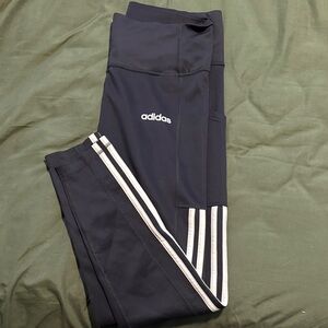 Adidas Black Climate Leggings with White Stripes and Side Pocket